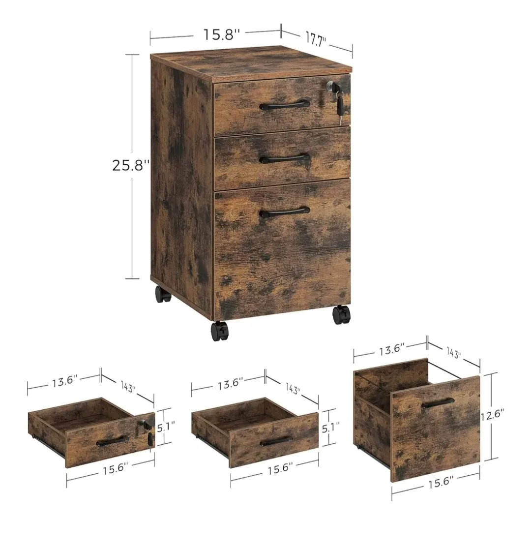 NIB Three-Drawer Filing Cabinet with Lock - BLACK image indicator(4)