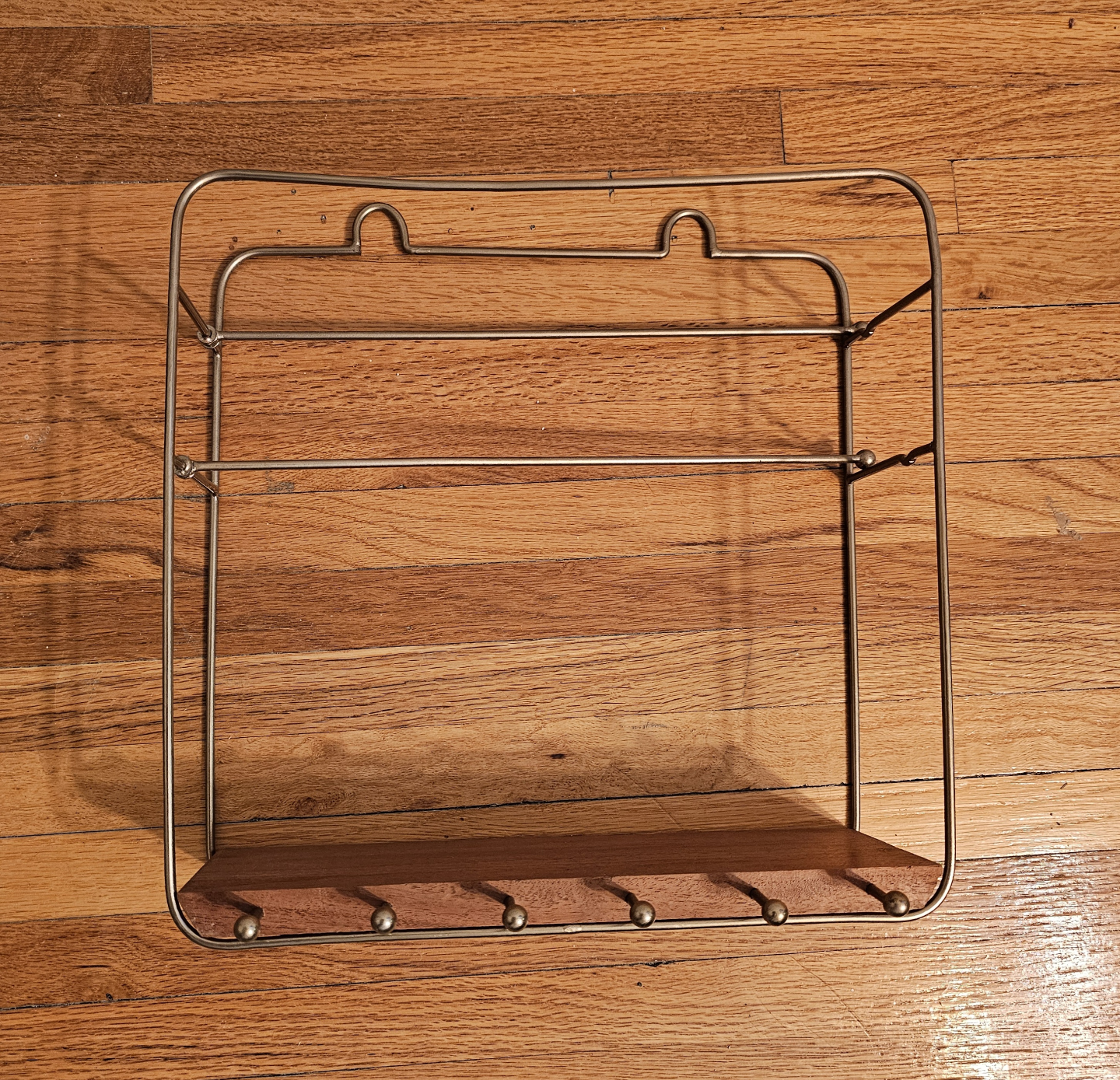 Metal and Wood Wall Organizer with Hooks