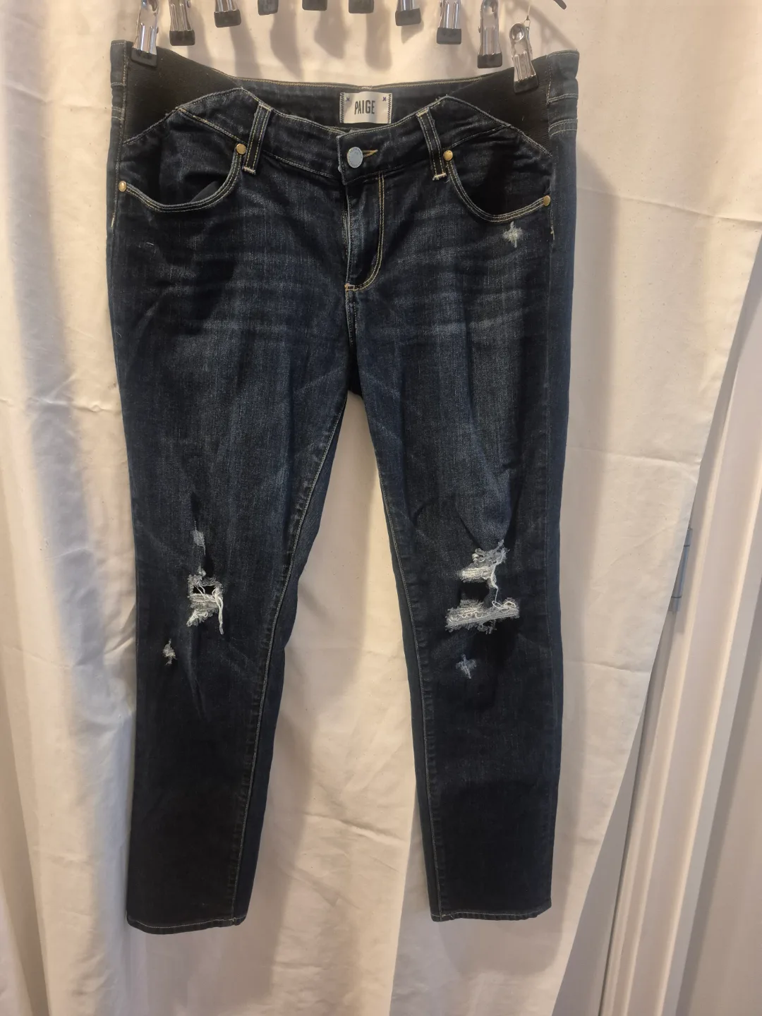 Paige Maternity Jeans, Dark Wash, Distressed thumbnail