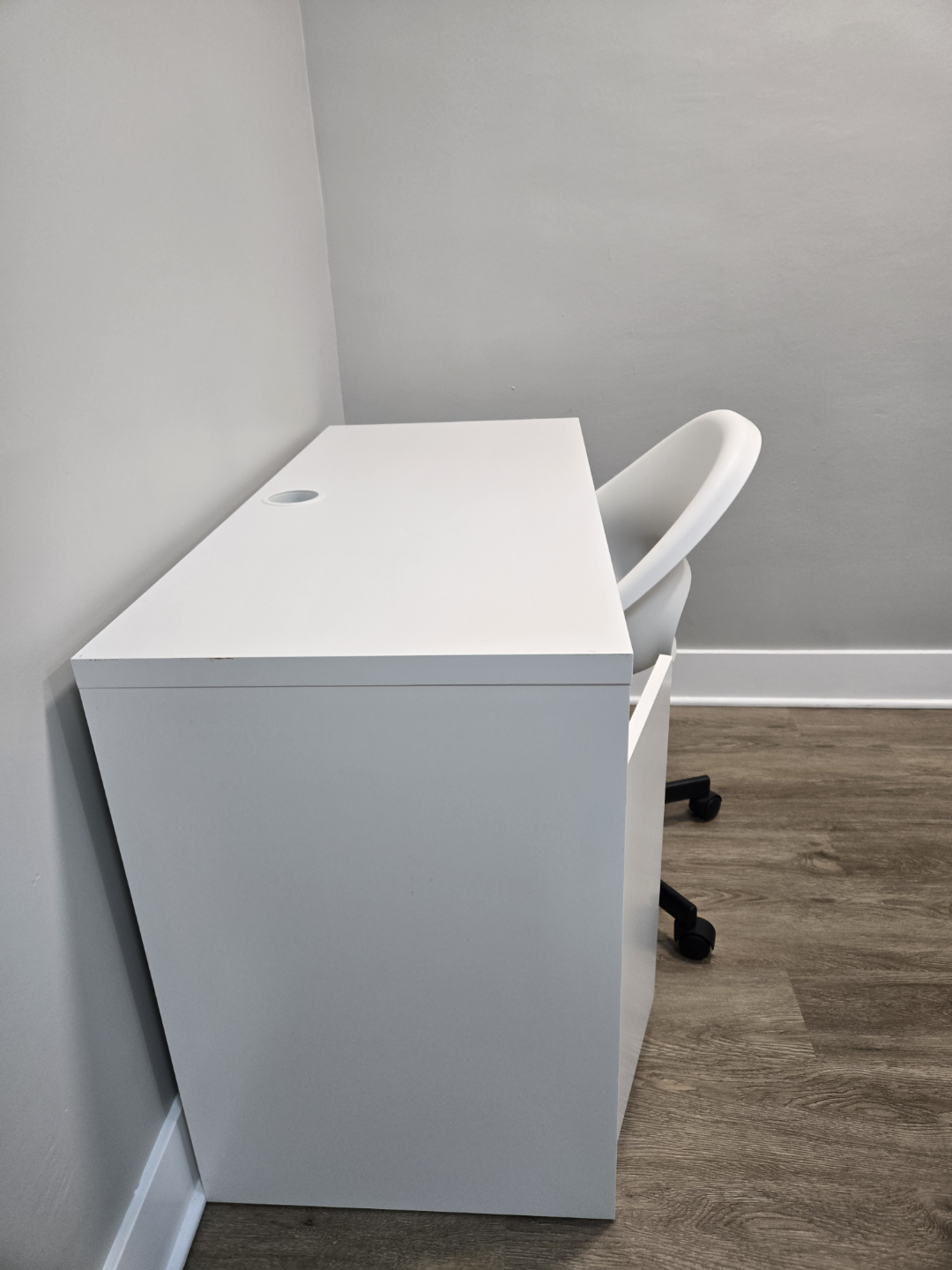 White IKEA Desk with Drawer and Shelves & Chair - photo 5