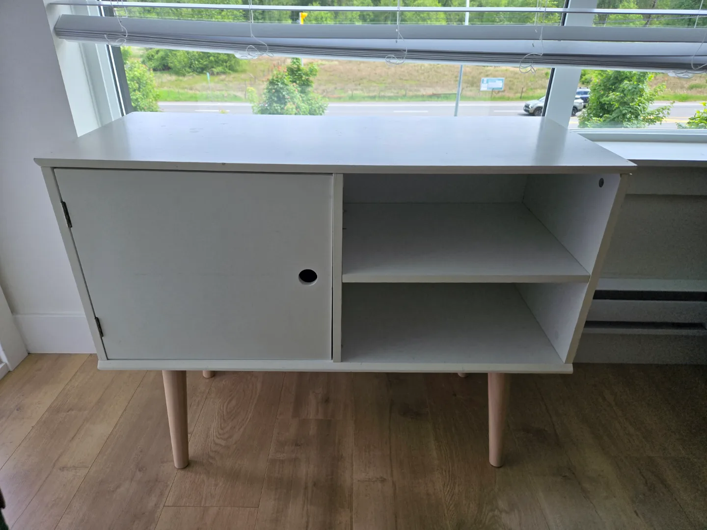 White Cabinet with Wooden Legs thumbnail