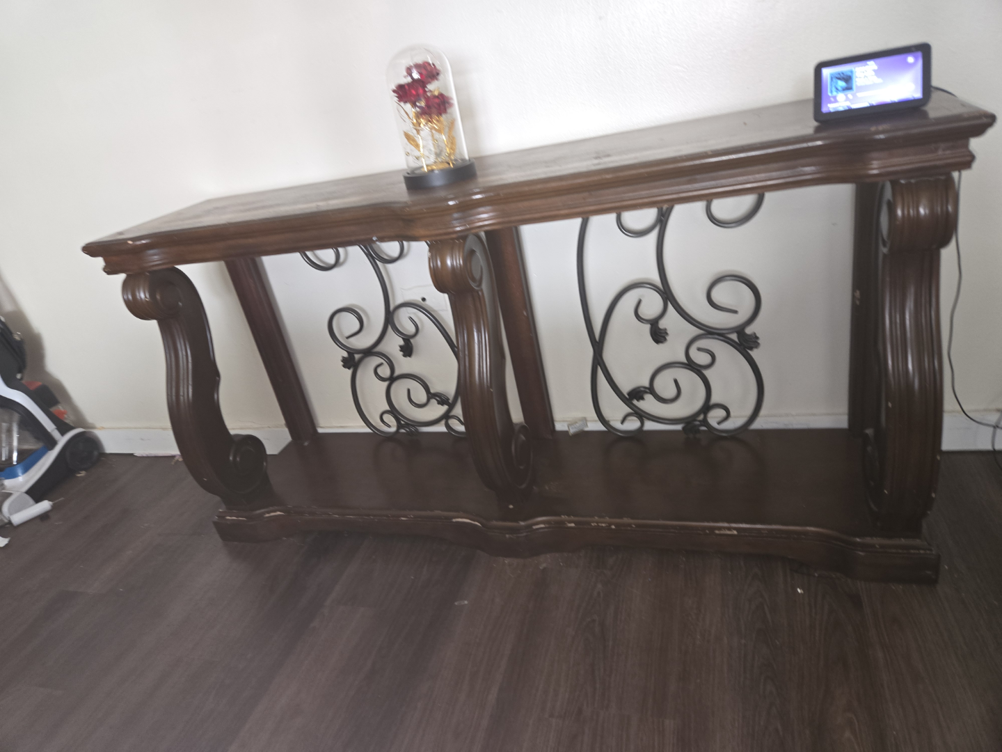Dark Wood Console Table with Metal Accents