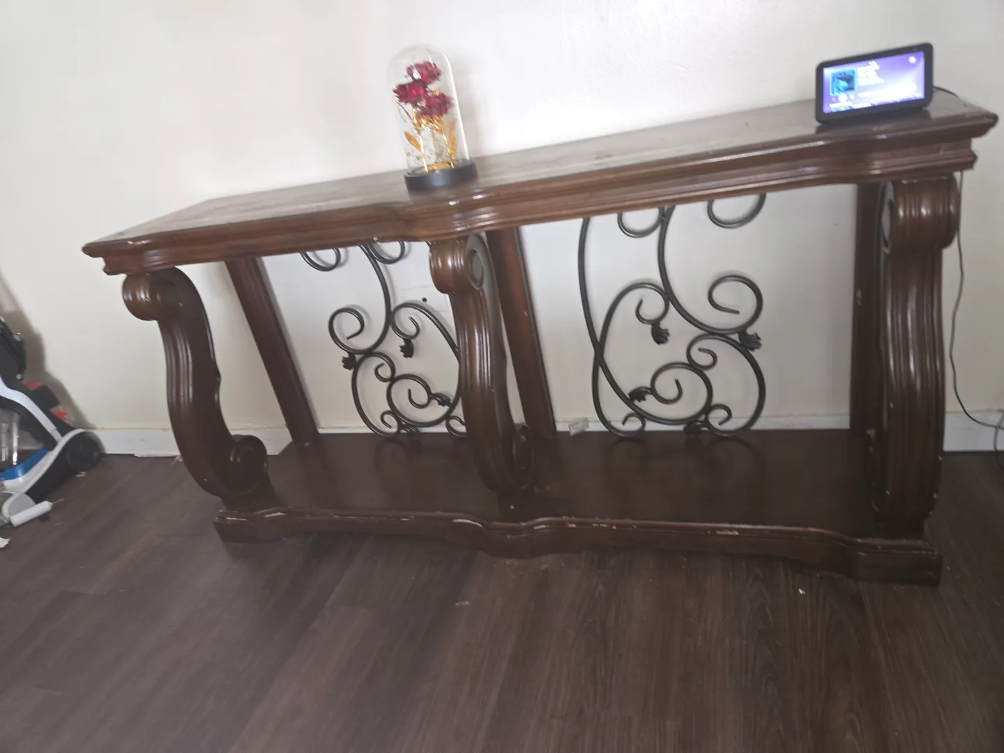 Dark Wood Console Table with Metal Accents thumbnail
