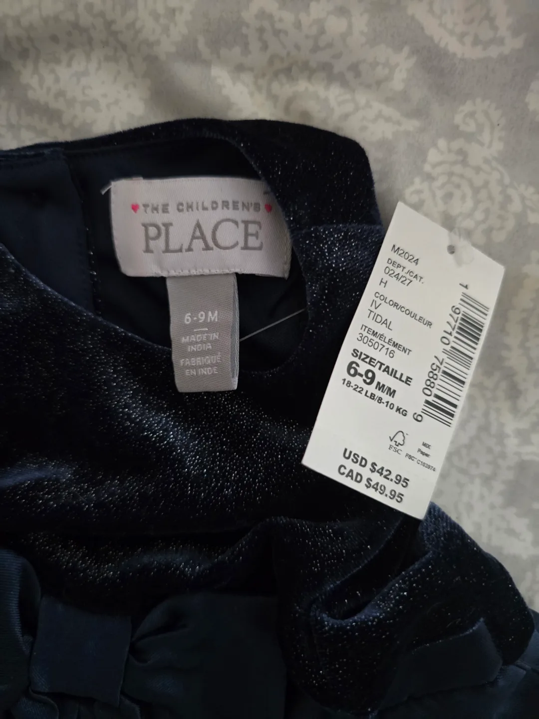 The Children's Place Baby Girl's Velvet Dress, Size 6-9 Months image indicator(3)