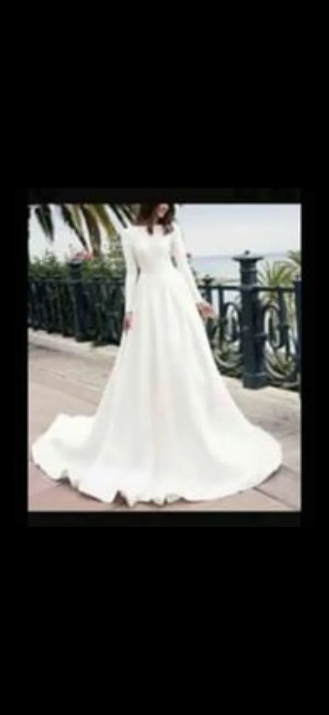 Stunning White Satin Wedding Dress with Beaded Detail image indicator(6)