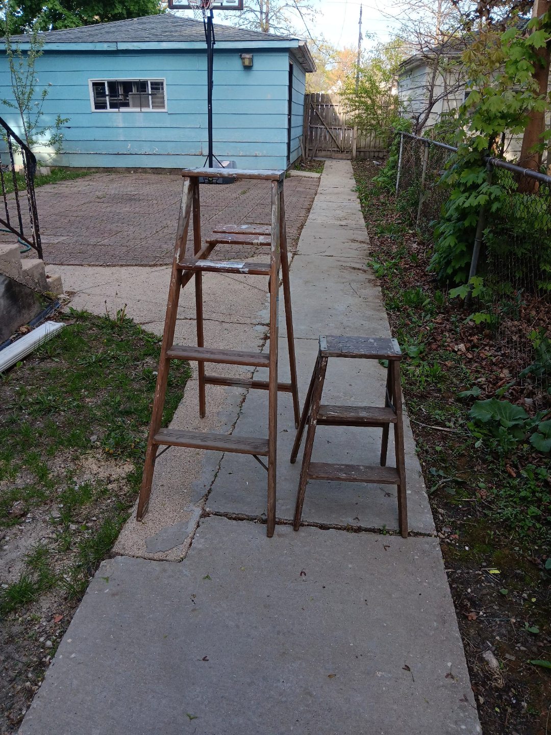 Vintage Wooden Step Ladders - Set of Two
