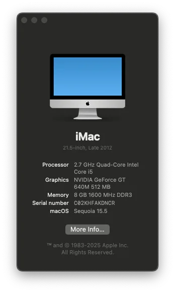 21.5" iMac, 2.7 GHz i5, 8gb, 240gb SSD, MacOS Sequoia Latest image indicator(2)