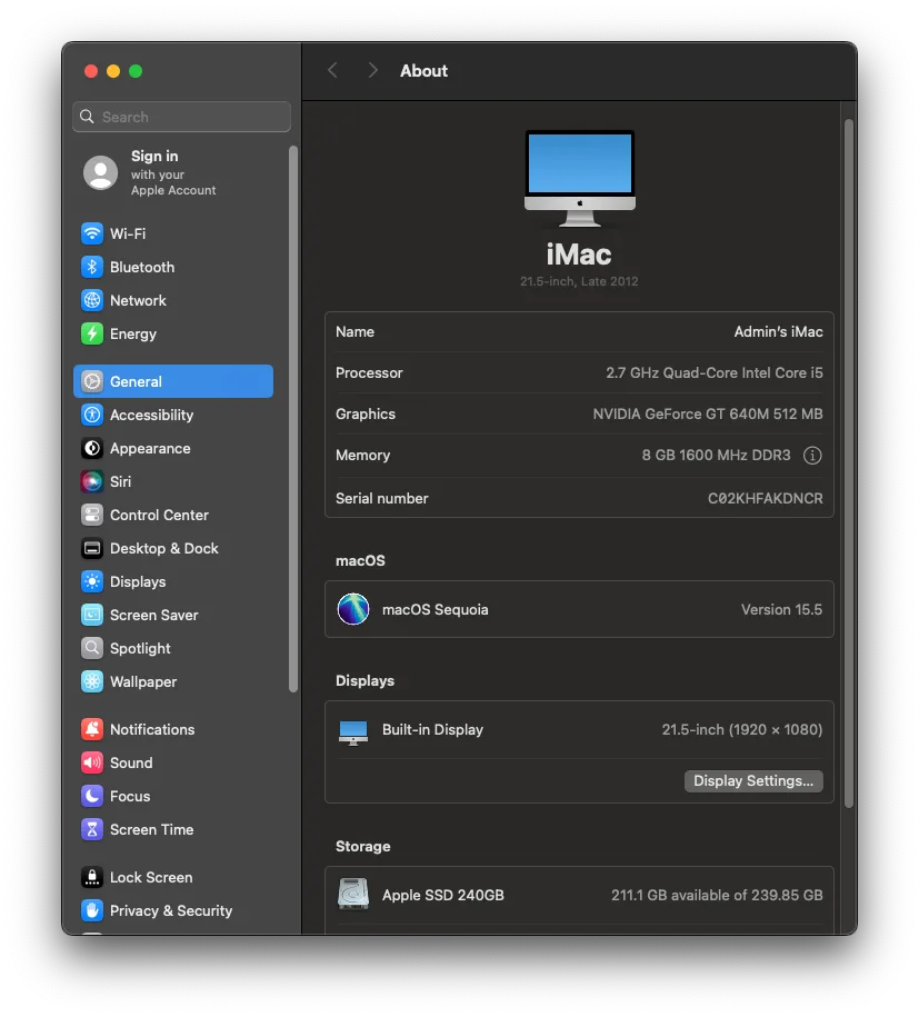 21.5" iMac, 2.7 GHz i5, 8gb, 240gb SSD, MacOS Sequoia Latest image indicator(3)