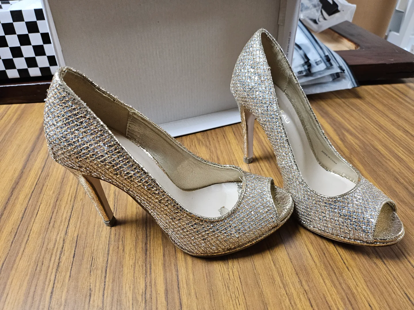 Gold Glitter Peep-Toe Heels thumbnail