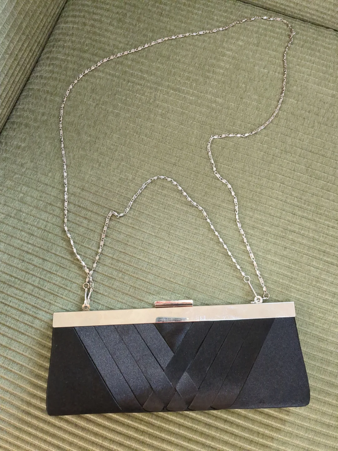 Black Satin Evening Clutch with Chain Strap thumbnail
