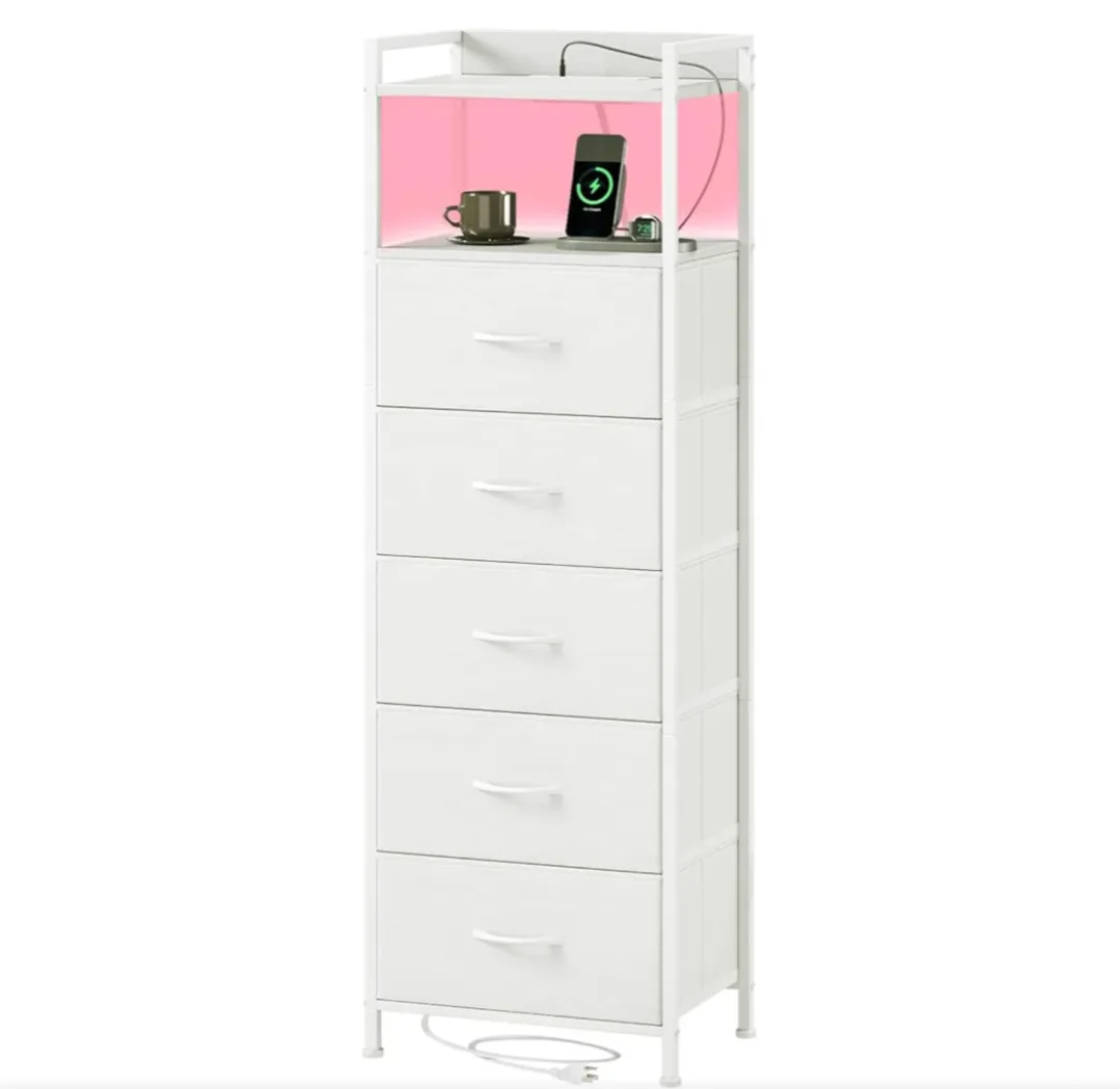 White 5-Drawer Charging Tower with LED Light thumbnail