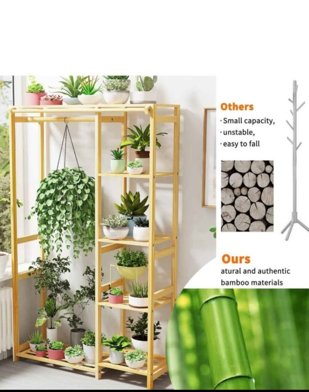 Bamboo Wooden Clothing Rack with Shelves and Curtain - photo 5