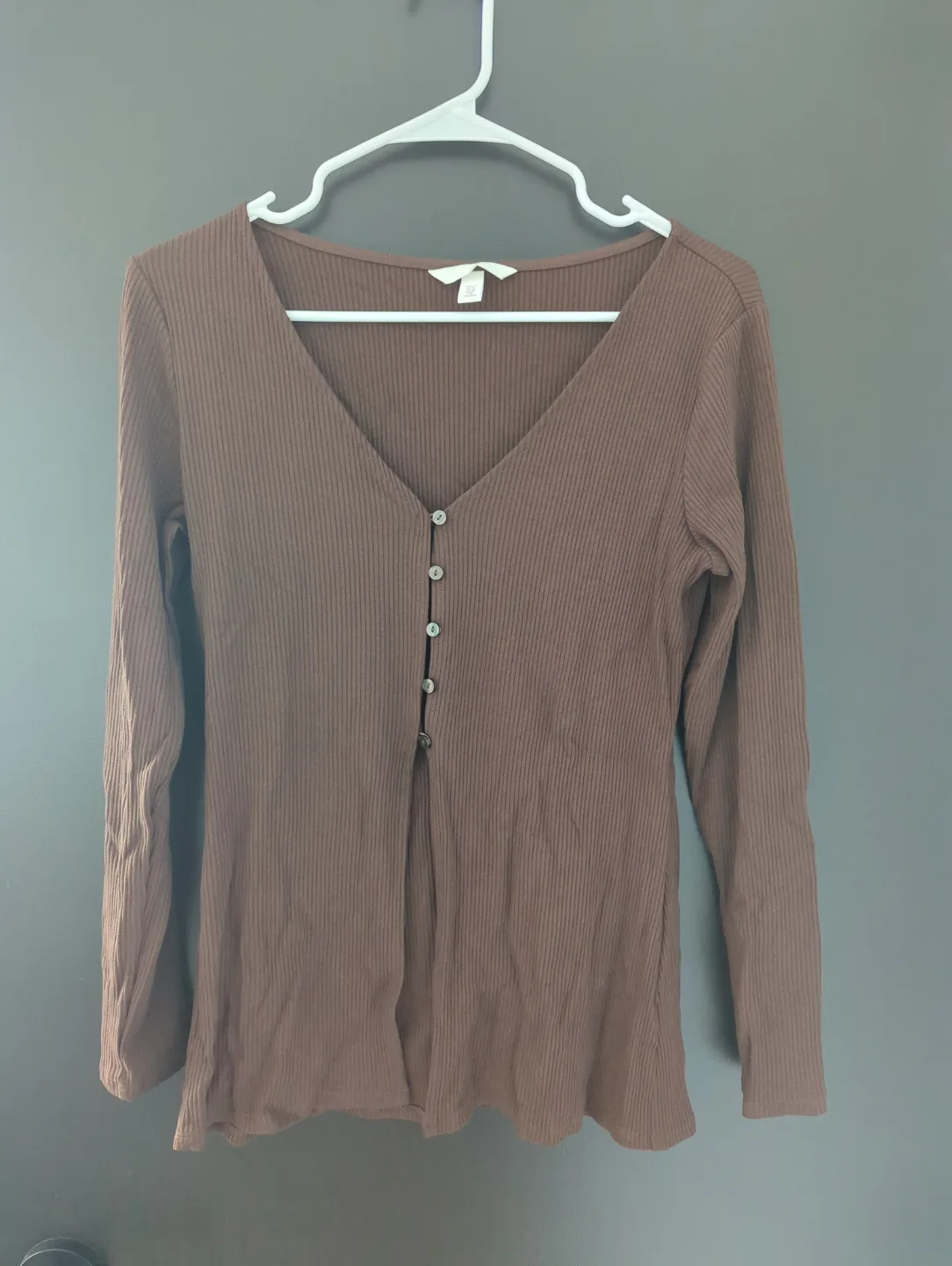 H&M Brown Ribbed Long Sleeve Button Up thumbnail