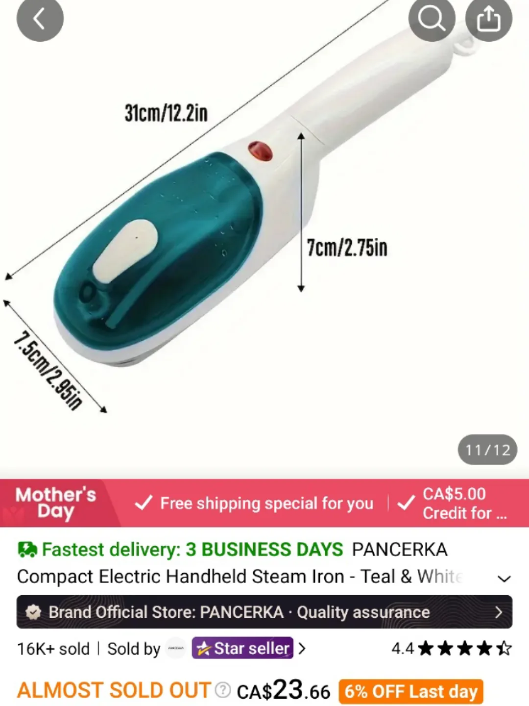 PANCERKA Compact Electric Handheld Steam Iron - White thumbnail