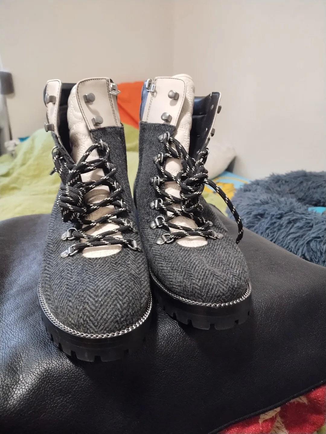 Coach LORREN Women's Grey and White Tweed Lace-Up Boots image indicator(2)