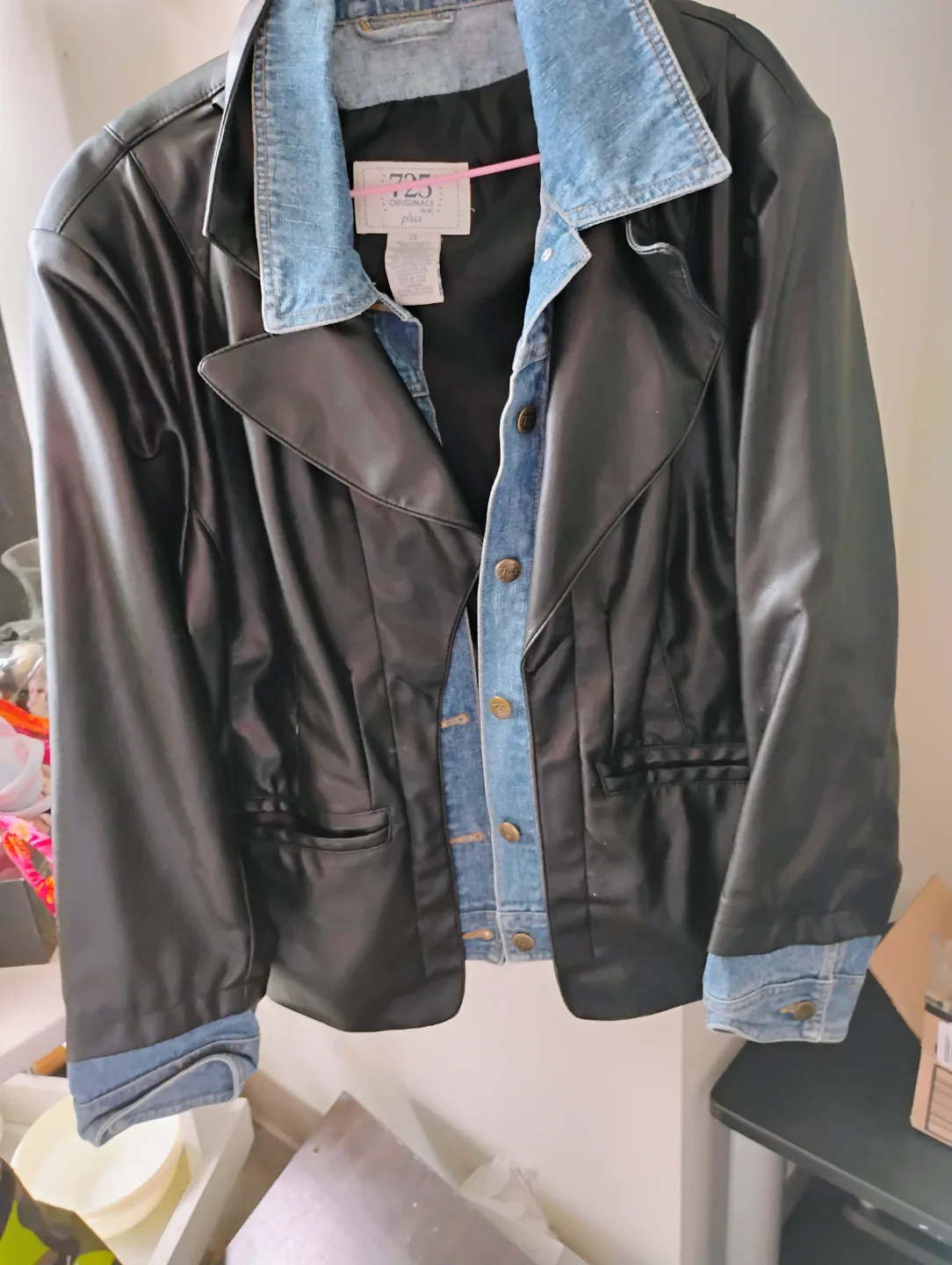 725 Originals Plus Size Faux Leather Denim Jacket thumbnail