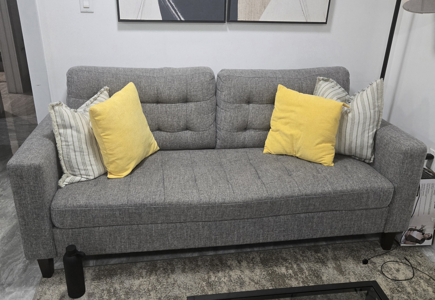 Gray Sofa with Button Tufting