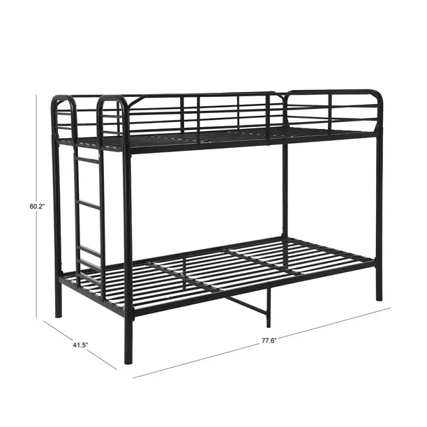 Metal Frame Bunk Bed Space-Saving, Black - photo 2