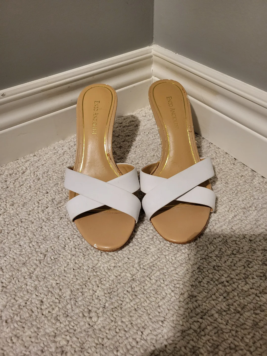 Enzo Angiolini White Leather Cross-Strap Heels image indicator(2)
