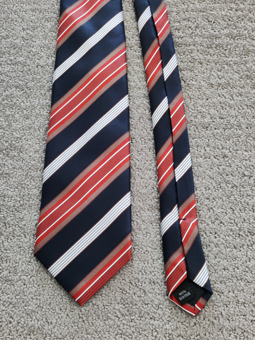 Men's Silk Neck Ties - Mantles - 100% Silk - Navy Blue / Orange - photo 3