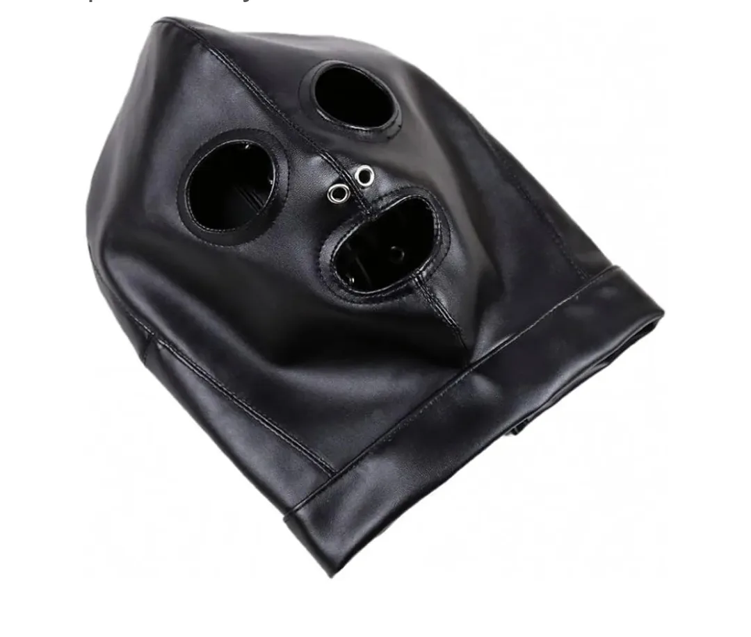 Black Leather Full Face Mask Hood image indicator(3)