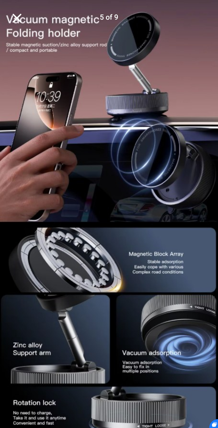 Vacuum Suction Magnetic Phone Holder Degree Rotation Foldable - photo 4