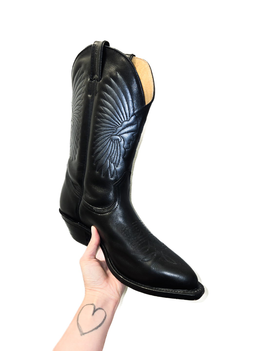 Men's Boulet Black Leather Western Cowboy Boots Size 9