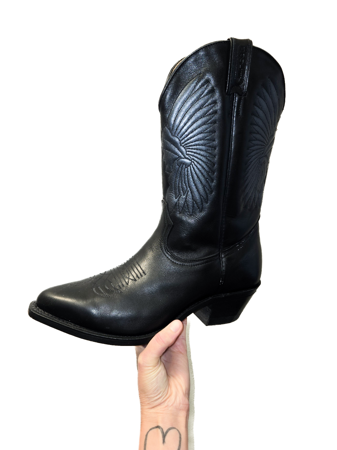 Men's Boulet Black Leather Western Cowboy Boots Size 9 - photo 4