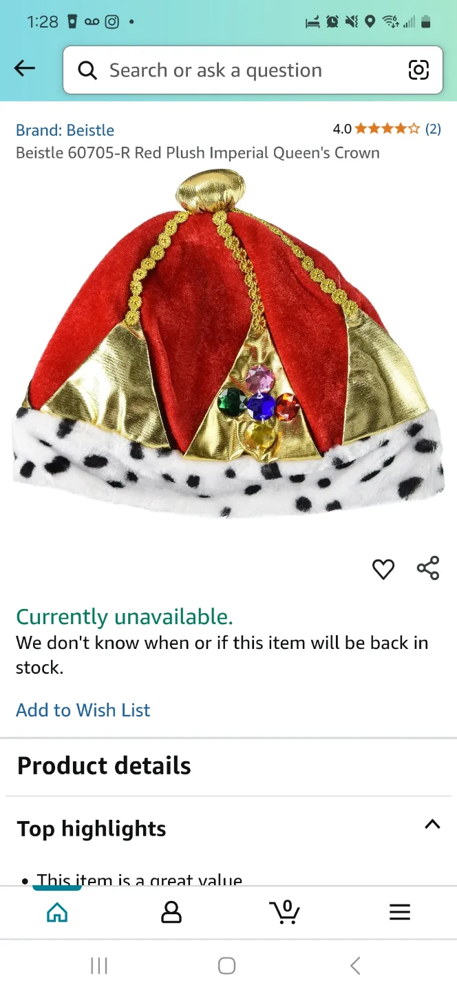 Beistle 60705-R Red Plush Imperial Queen's Crown image indicator(4)