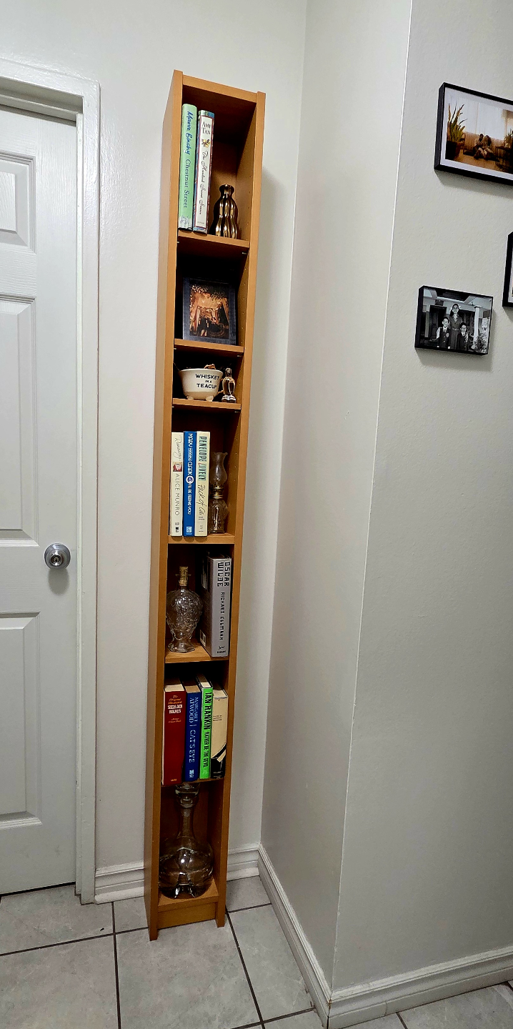 Tall Wooden Bookcase - Narrow Shelf Unit