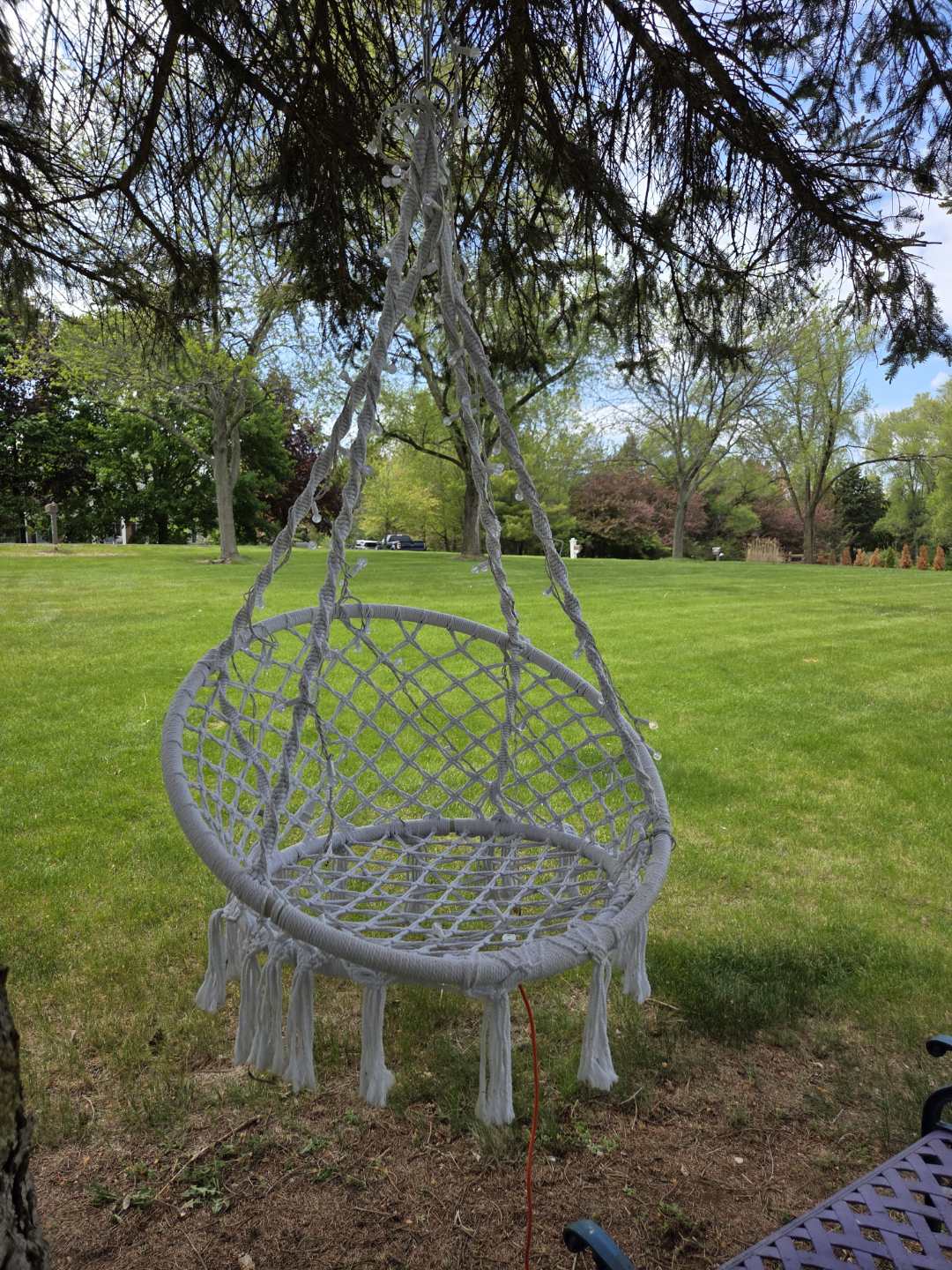 White Macrame Hanging Swing Chair