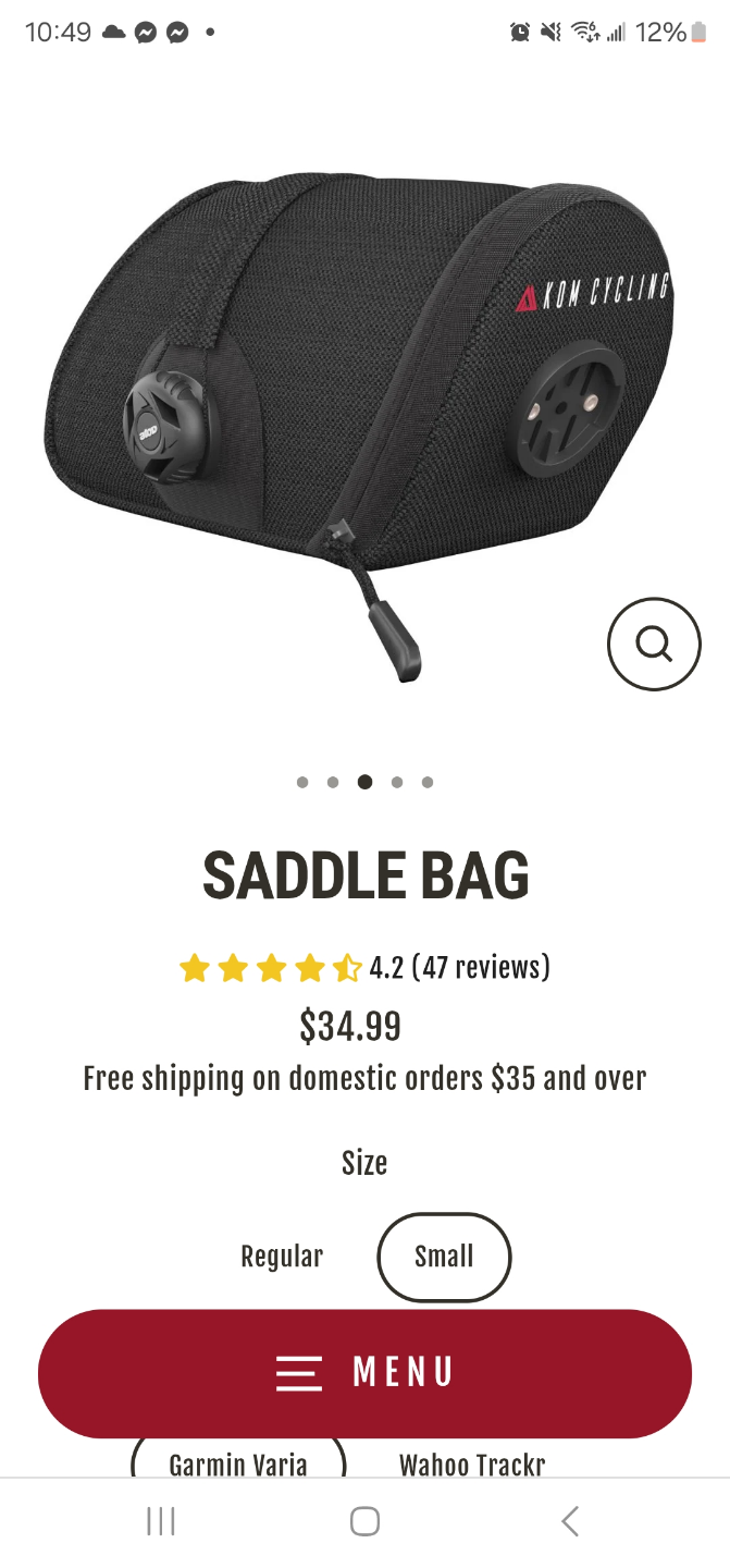 KOM Cycling Small Saddle Bag - Black