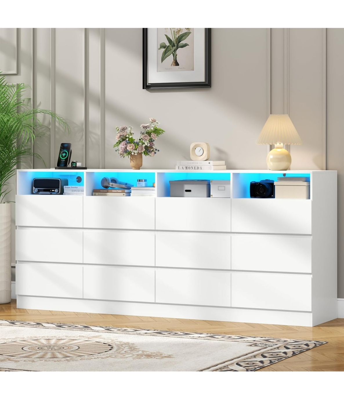 Modern White TV Stand with 12 Drawers and RGB LED Lights - photo 5