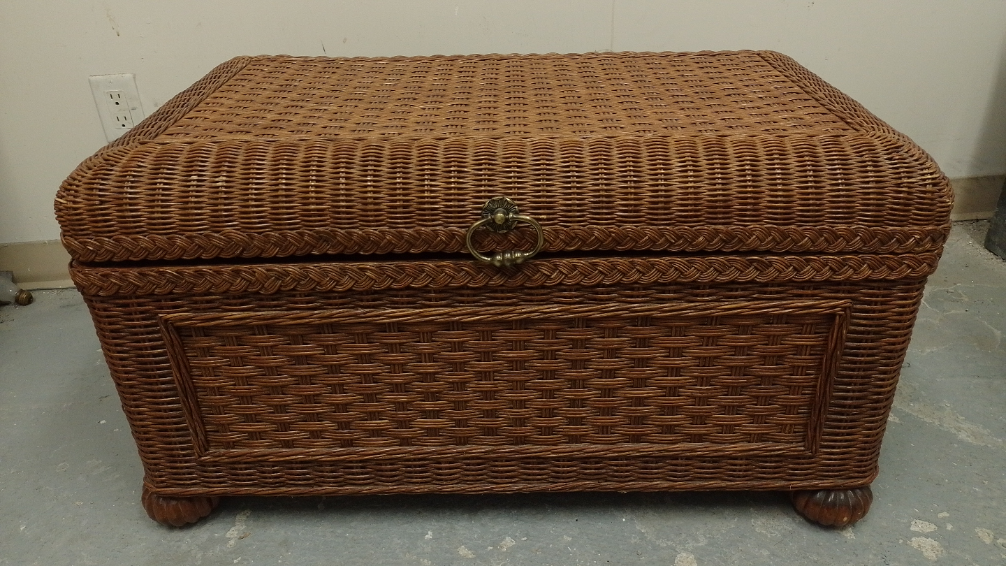 Large Vintage Wicker Rattan Chest with Lid Support