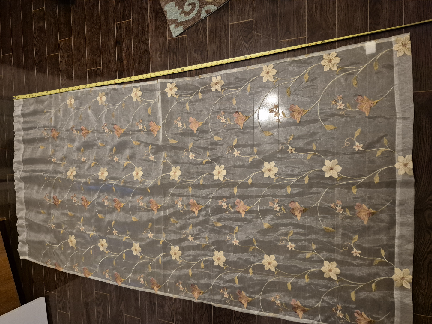 Elegant Sheer Curtains with Valance - Floral Embroidered Design