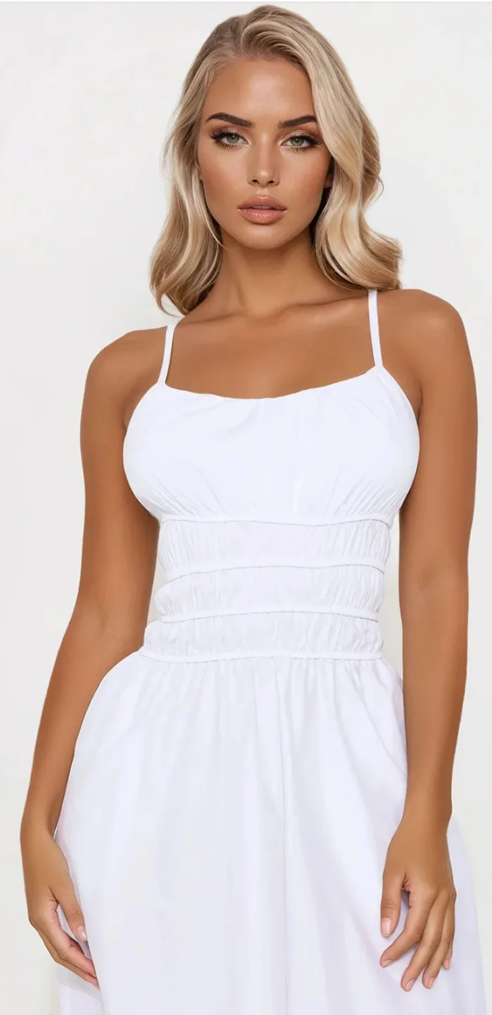Brand New White Poplin Midi Dress with Pockets image indicator(2)