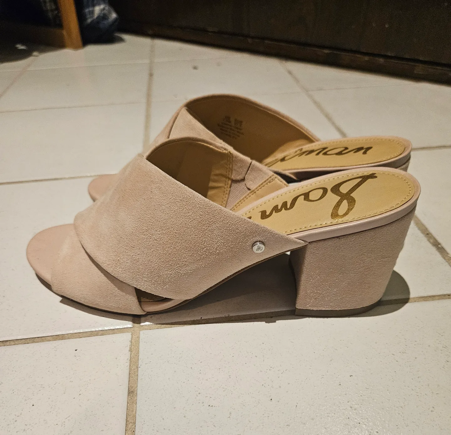 Sam Edelman Therawen Blush Pink Suede Block Heel Mules image indicator(2)