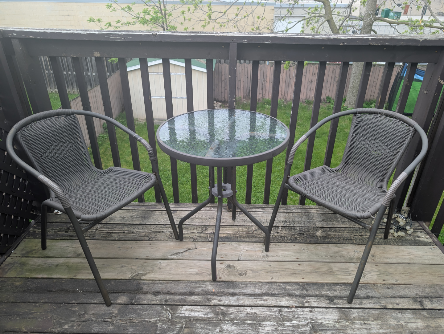 Patio Bistro Set - 2 Chairs and Glass-Top Table