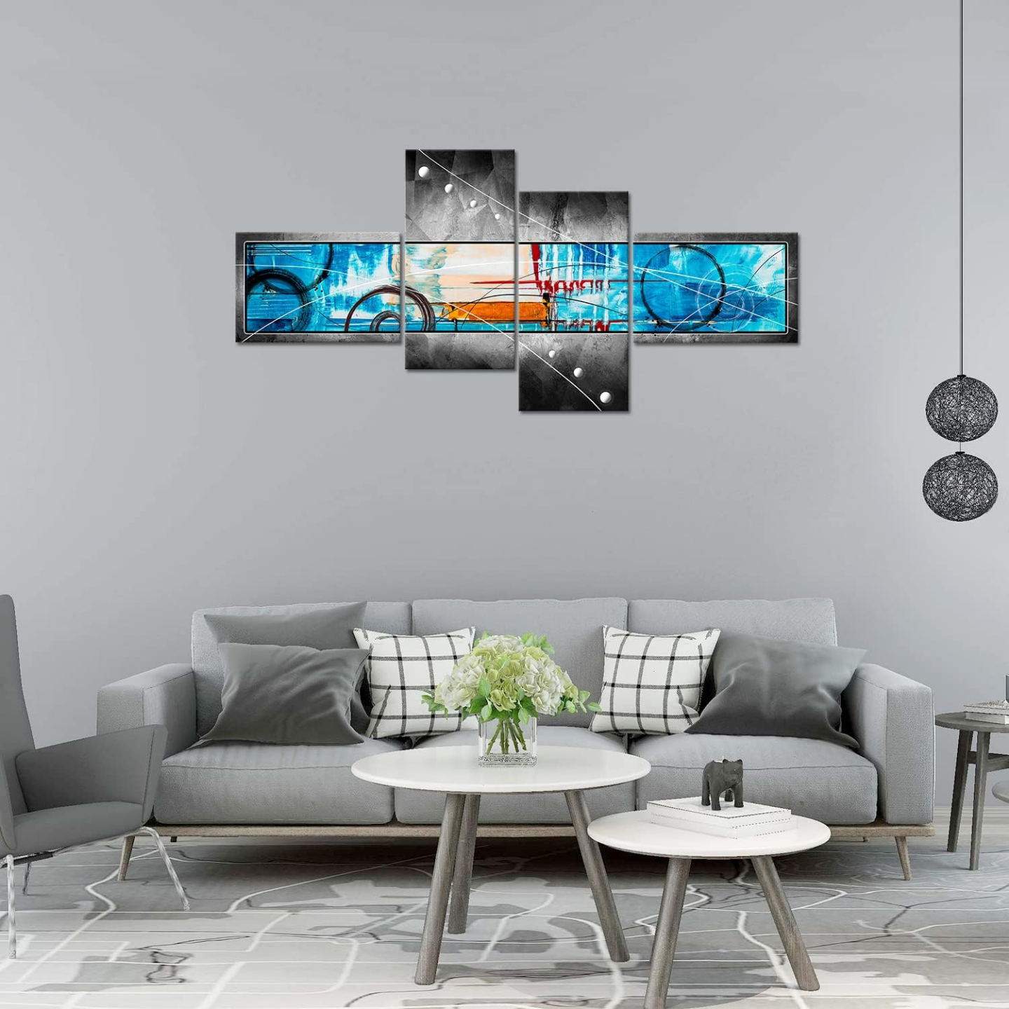 Abstract Blue and Grey 5-Piece Canvas Wall Art - photo 4