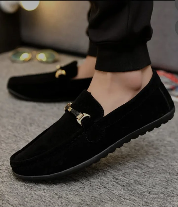 Men's Black Suede Loafers with Gold Detail thumbnail