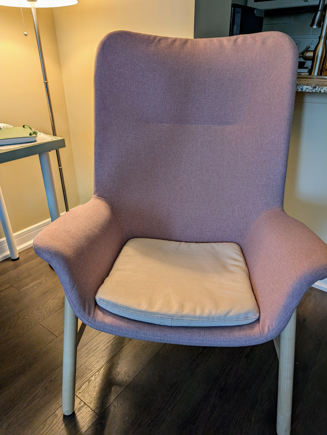 Pink IKEA Lounge Chair with Light Wooden Legs