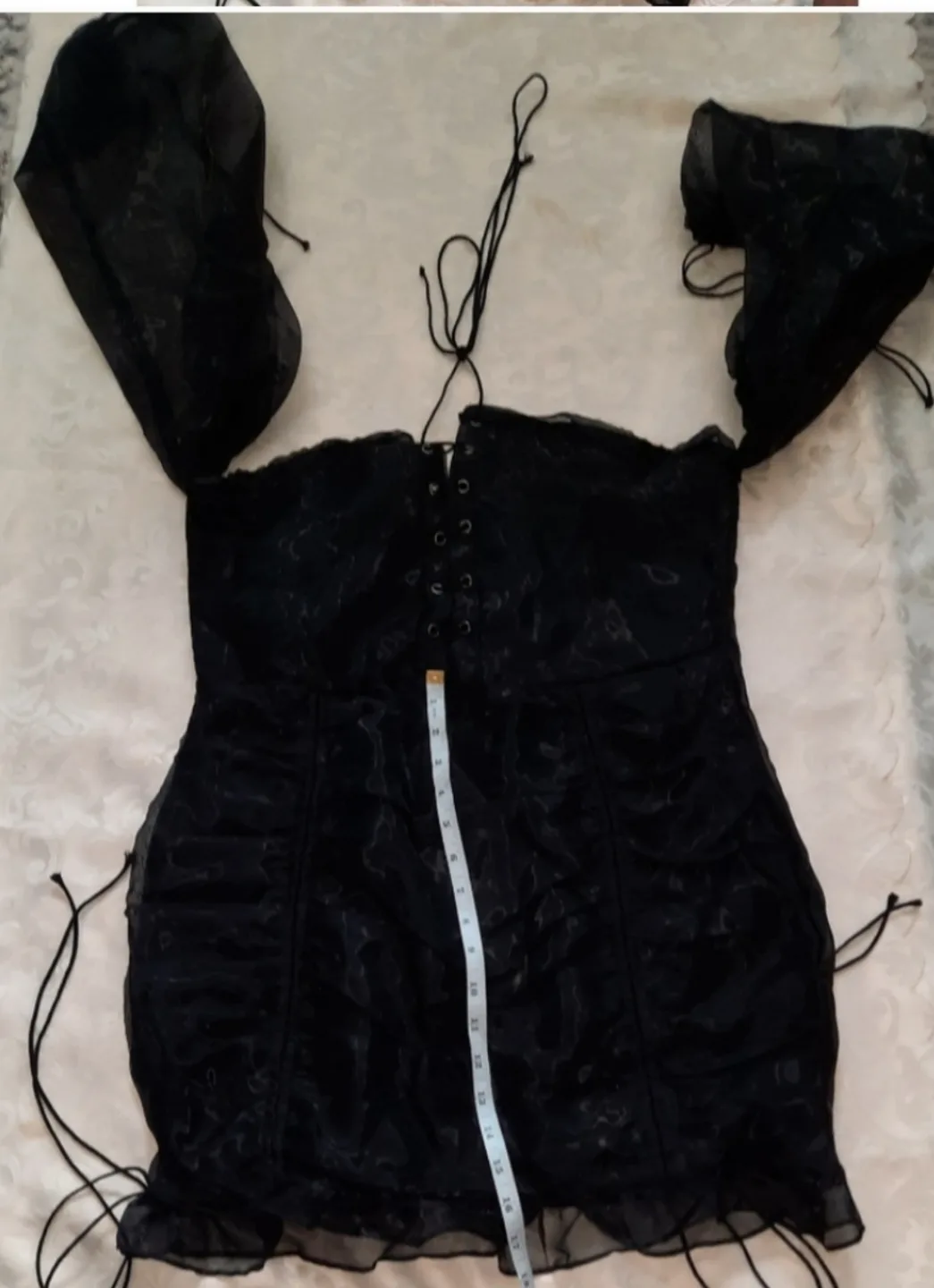 Black ruched mini dress image indicator(2)