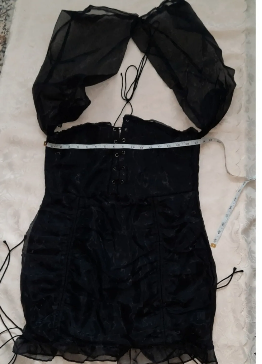 Black ruched mini dress image indicator(3)