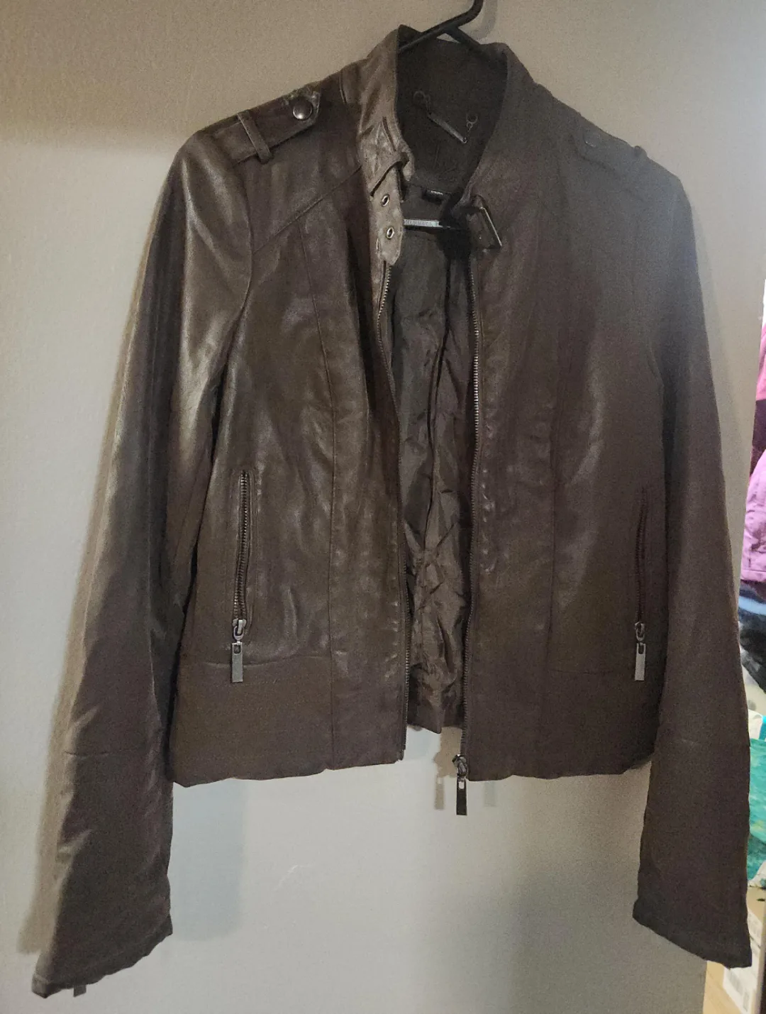 Women's Brown Faux Leather Jacket Size M image indicator(6)