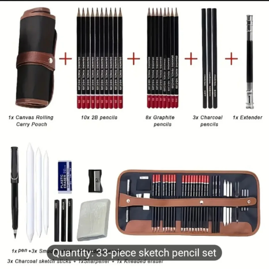 33-Piece Professional Sketch Pencil with Case and Belt image indicator(7)