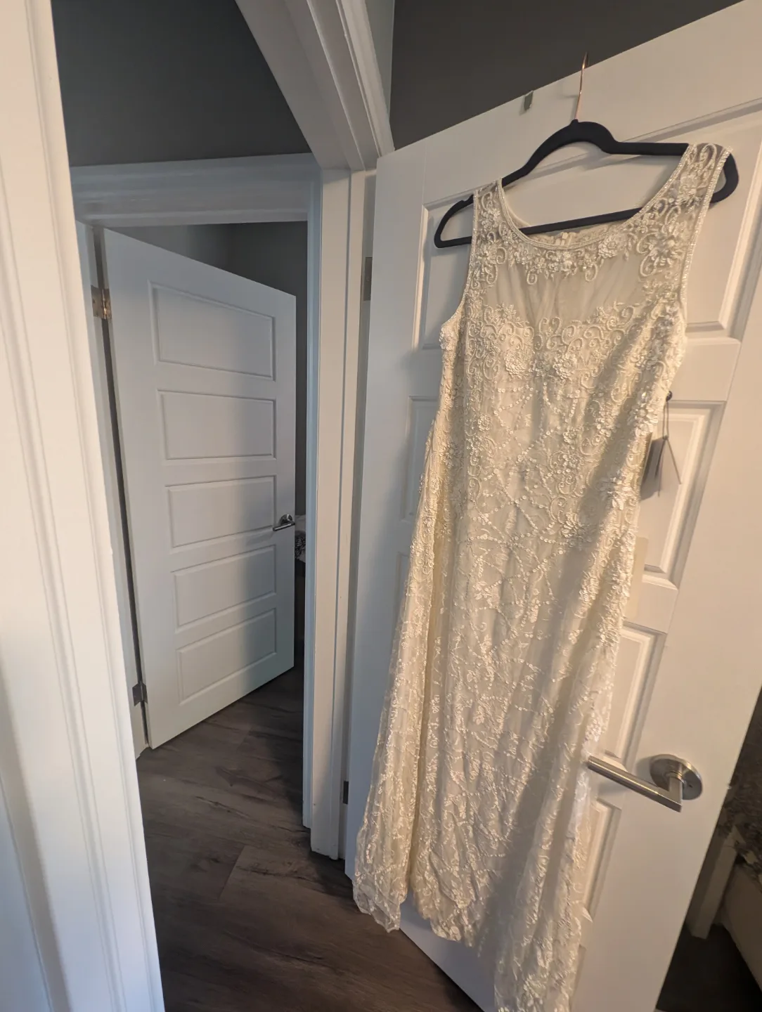 Adrianna Papell Illusion Bead Lace Gown, Size 14, Ivory thumbnail
