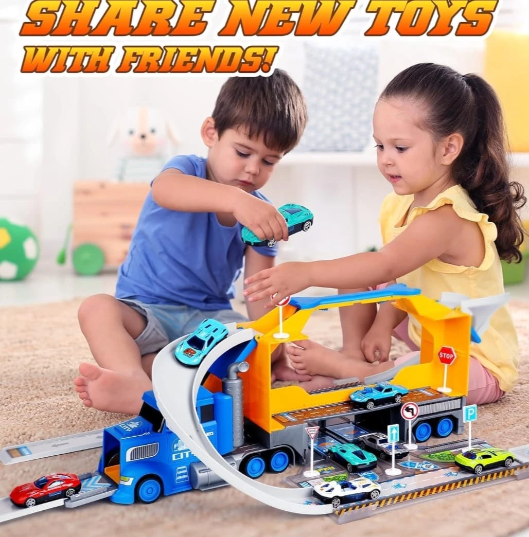 Toy Truck Carrier with Race Track and Multiple Cars - photo 4