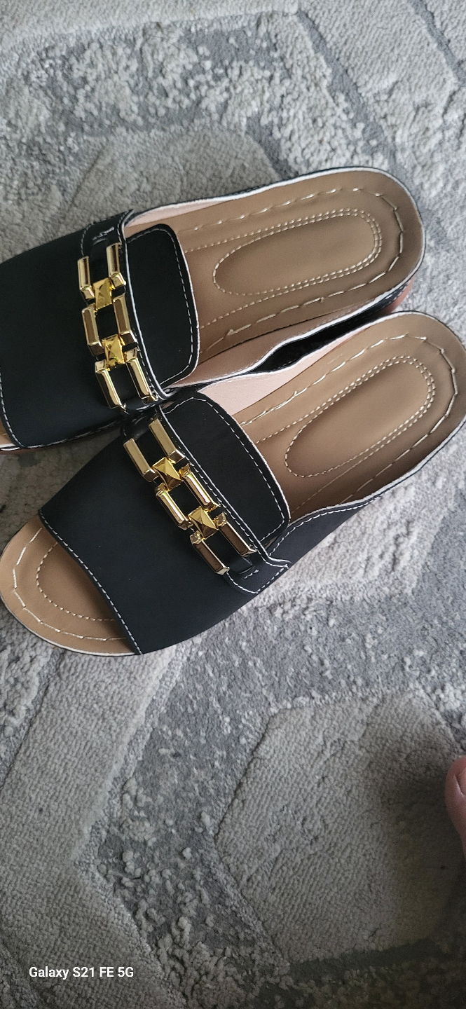 Women's Black Chain Decor Open-toe Slides - Size 7 - photo 2