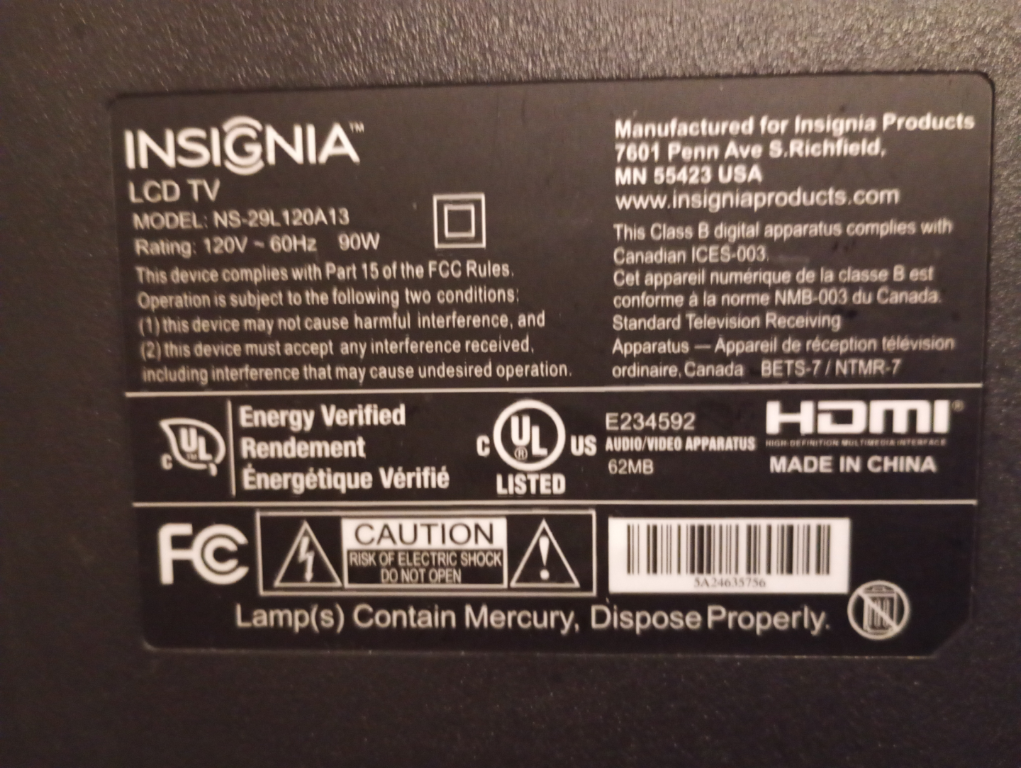 Insignia 29-inch LCD TV - photo 2