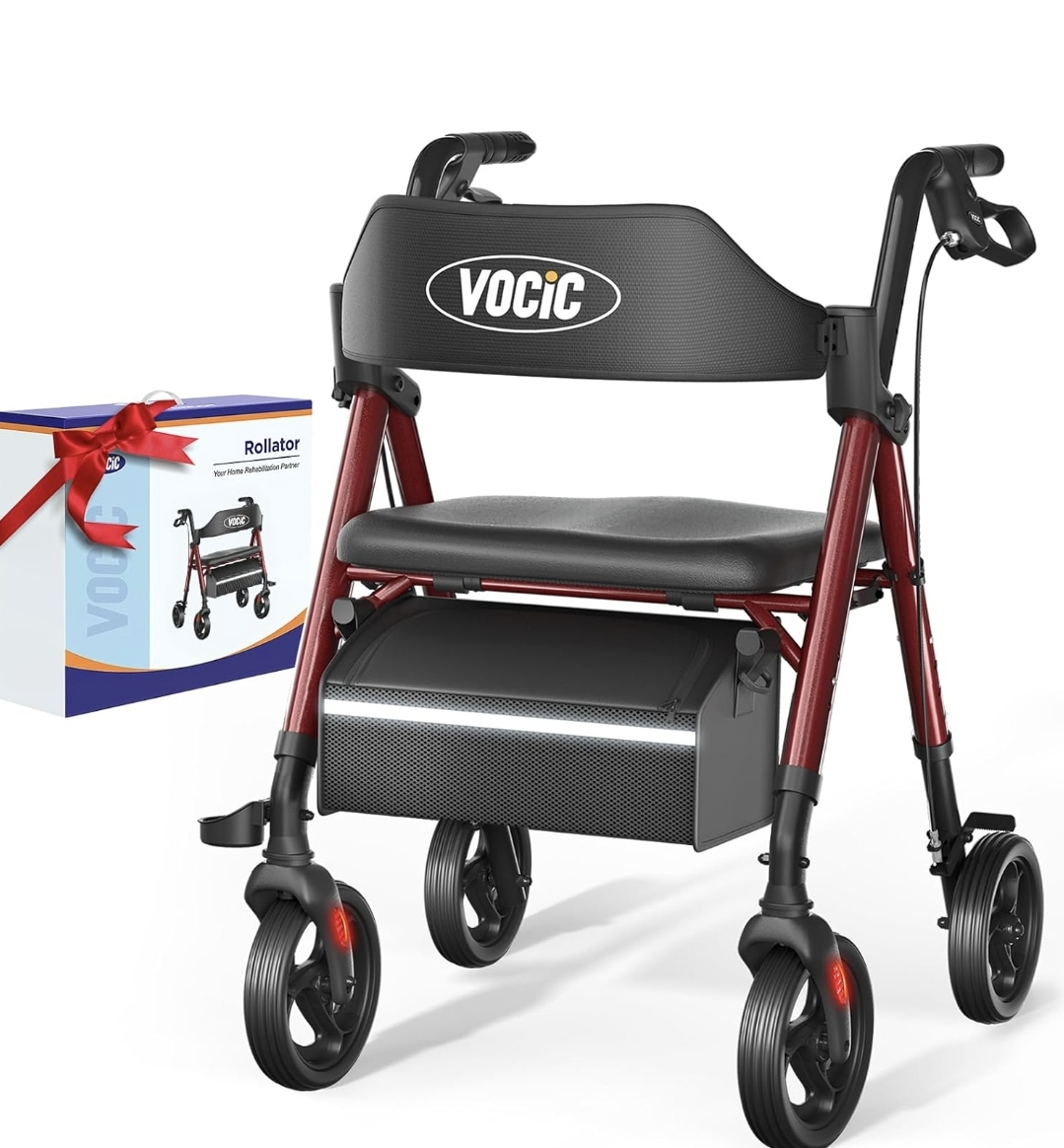 VOCIC Rollator Walker with Seat & 8" Wheels - Adjustable Height